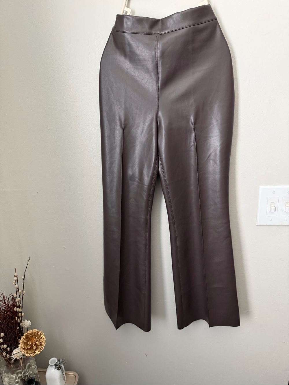 High-Rise Wide-Leg Faux Leather Pants in Dark Brown date night fall